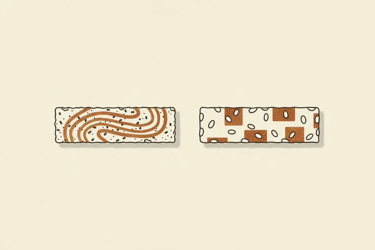 Illustration of a whole wheat fig bar and a peanut protein bar side by side