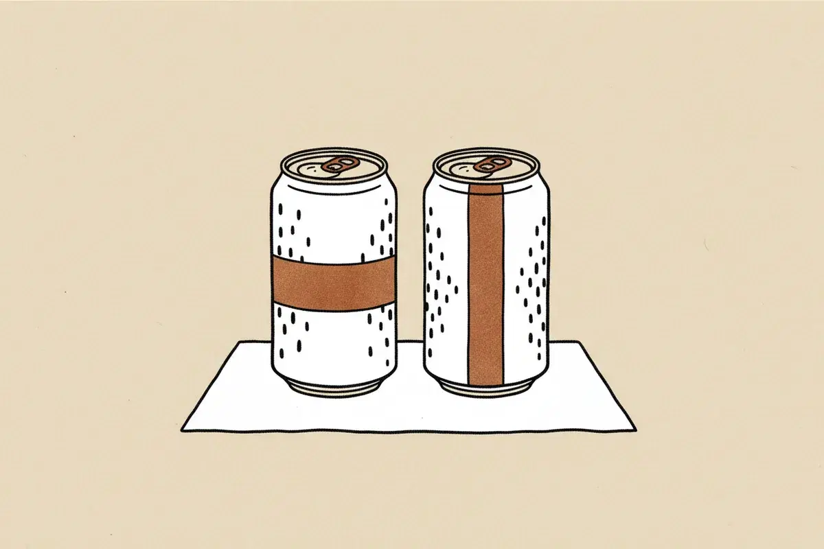 Illustration of two soda cans side-by-side on a white surface