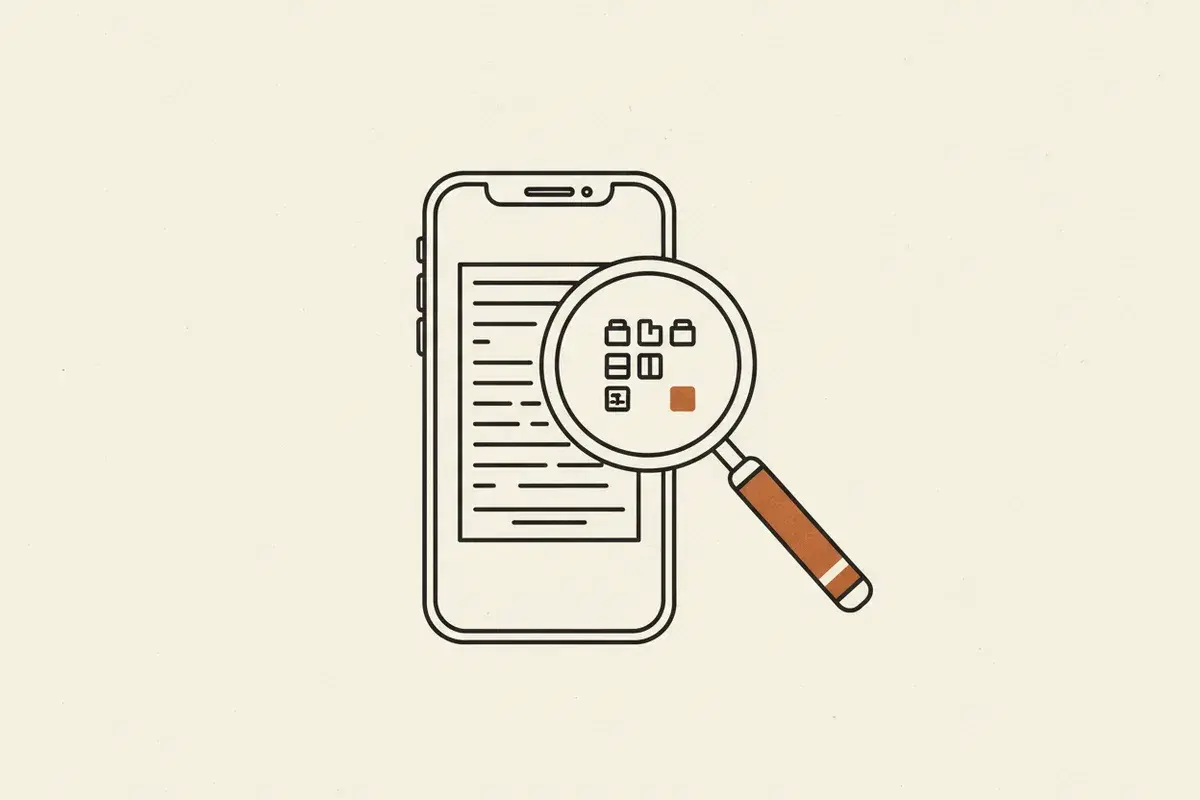 Illustration of A smartphone displaying a food label next to a magnifying glass