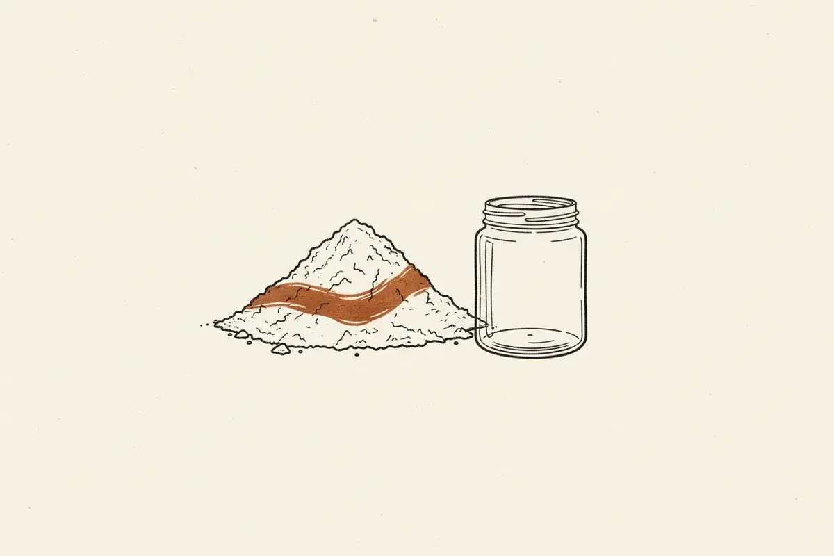Illustration of a pile of colorful powders next to a clear glass jar