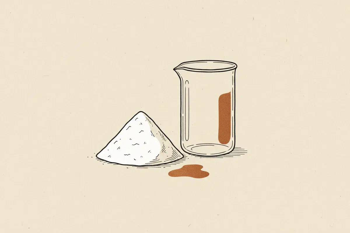 Illustration of a pile of white crystalline powder next to a clear glass beaker