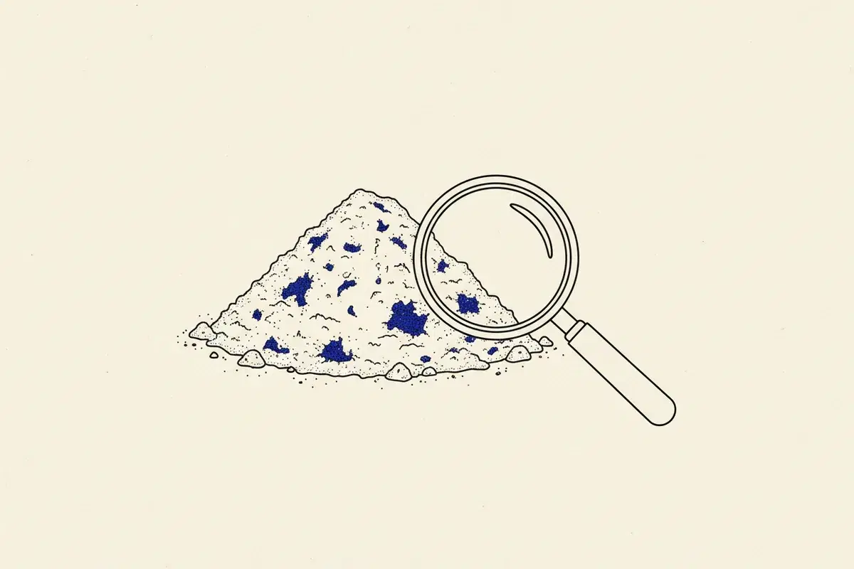 Illustration of a pile of white powder next to a magnifying glass