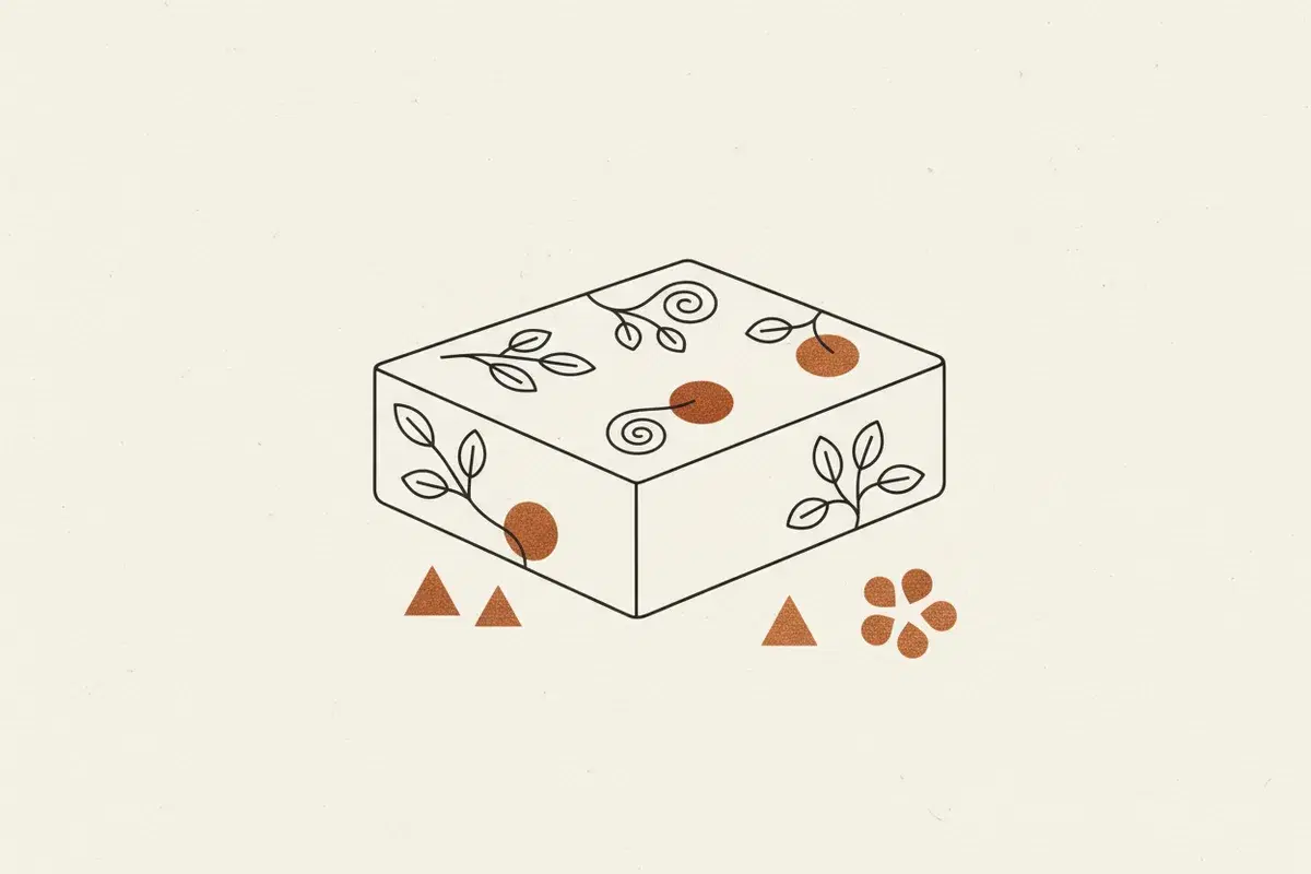 Illustration of a white box with simple geometric shapes on a plain surface