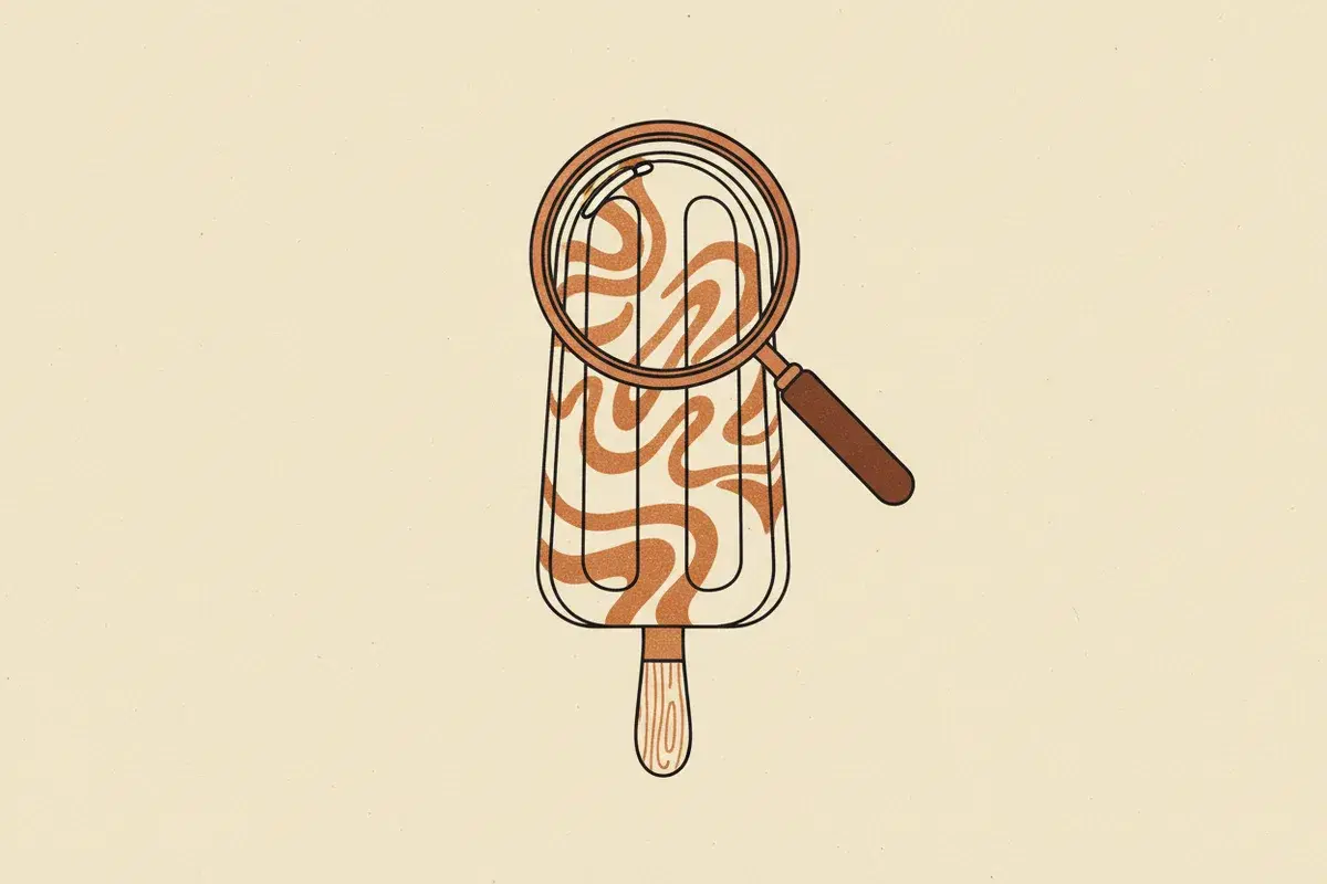 Illustration of an orange cream bar with a magnifying glass hovering over it