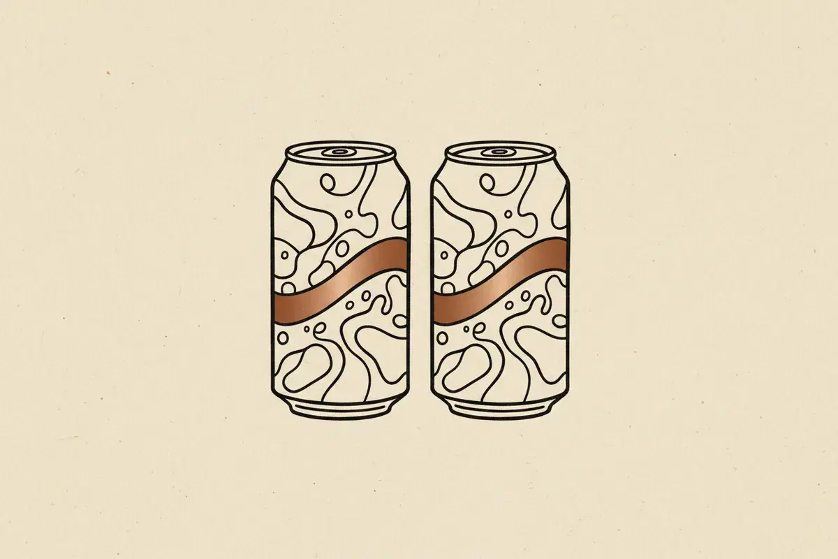 Illustration of two soda cans side-by-side with their labels facing forward