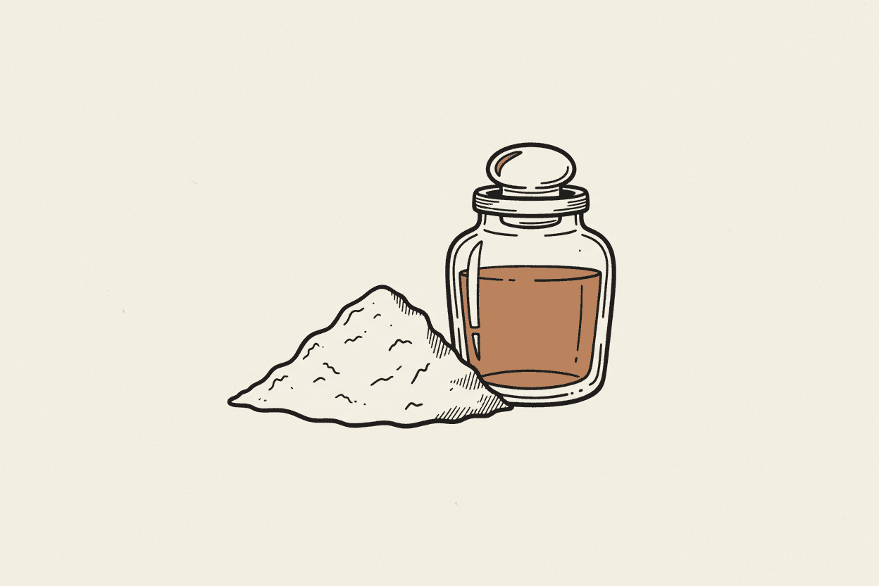 Illustration of a pile of white powder next to a clear glass jar