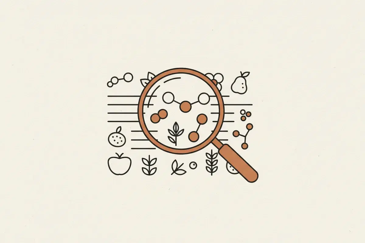 Illustration of a magnifying glass hovering over a food ingredient list