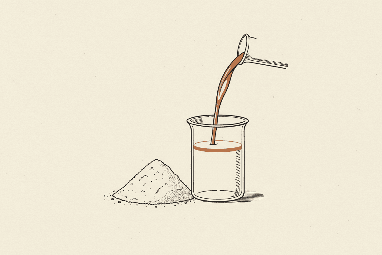 Illustration of a pile of white crystalline powder next to a glass beaker