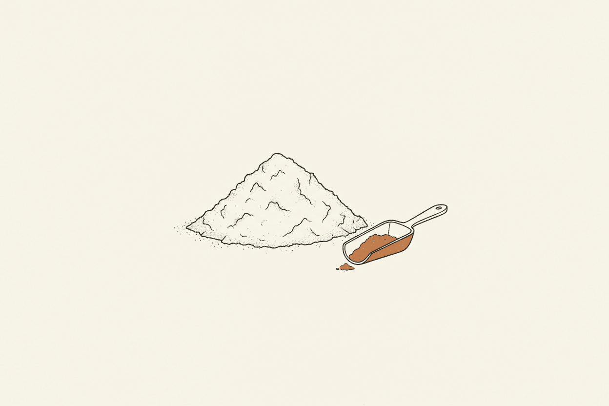 Illustration of a pile of white crystalline powder next to a small spoon