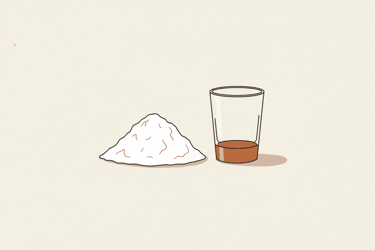 Illustration of a pile of white powder next to a clear glass