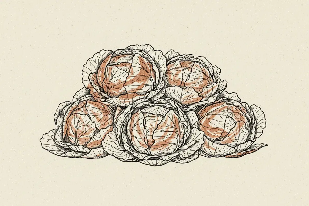 Illustration of a pile of crisp iceberg lettuce heads