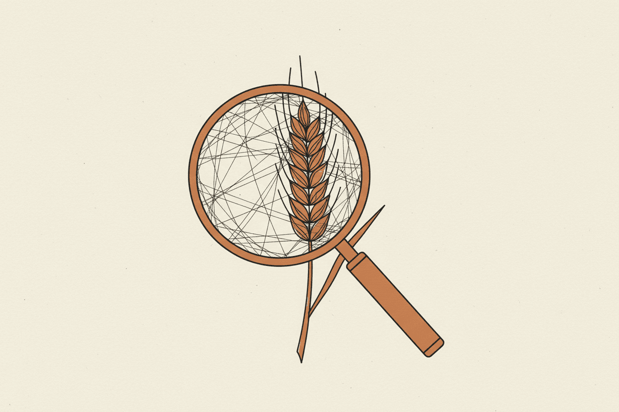 Illustration of a magnifying glass over a wheat stalk
