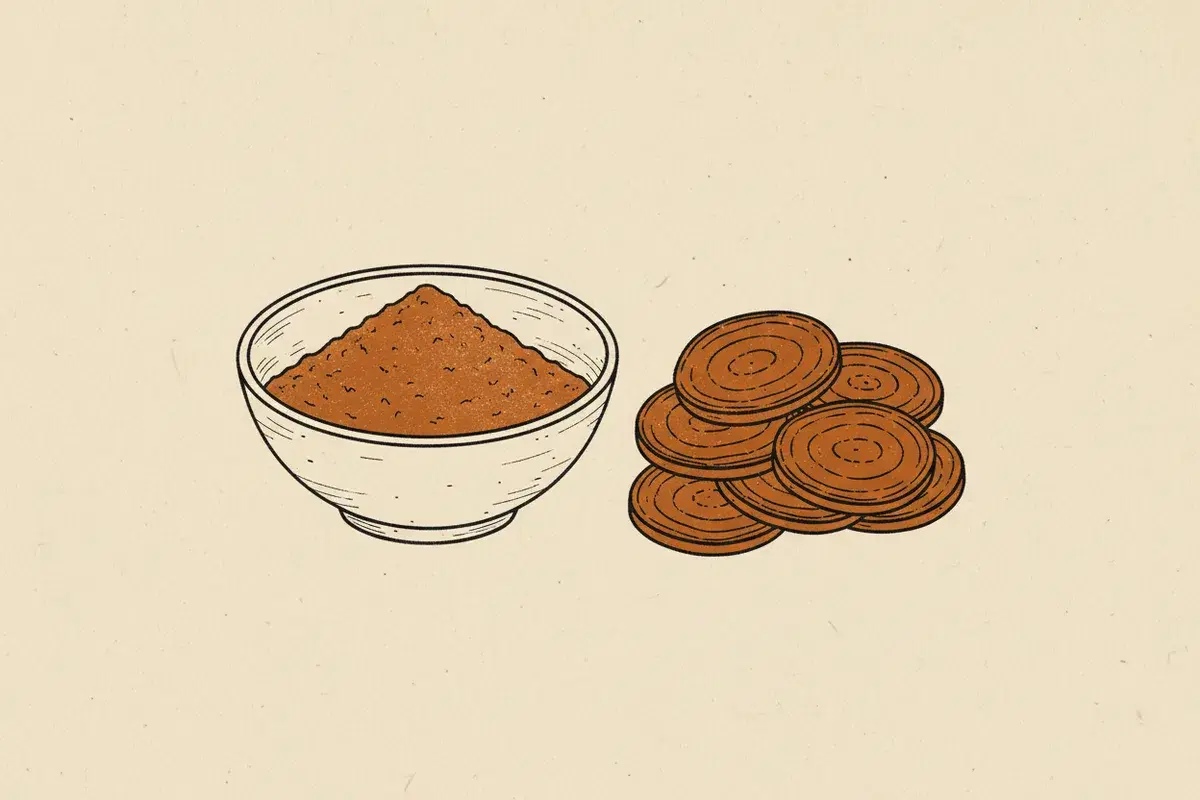 Illustration of a bowl of vibrant yellow turmeric powder next to a pile of deep red beet slices